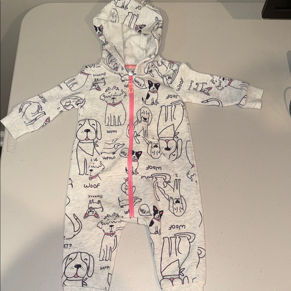 Carter's Cream and Pink Dog Print Footie